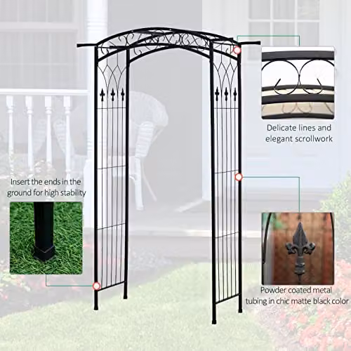 Outsunny Metal Garden Arch Arbor for Climbing Plants and Wedding Decor, Black, W: 130 cm, H: 211 cm – 3