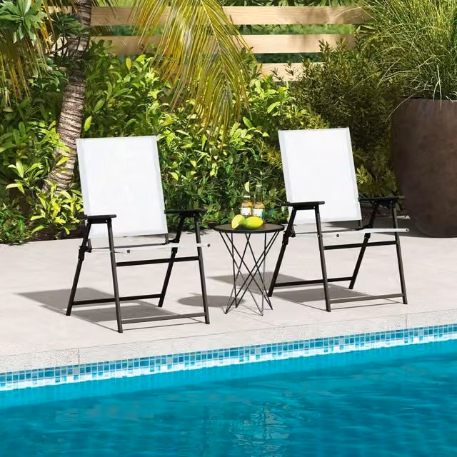COSTWAY Set of 4 Modern White Outdoor Dining Chairs with Armrests and Textilene Fabric