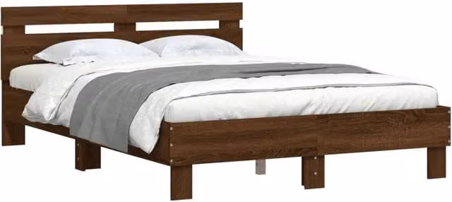 Berkfield Home Durable Small Double Bed Frame with Under-Bed LED Lighting in Brown Oak, W/D/H: 120 x 190 cm – 1