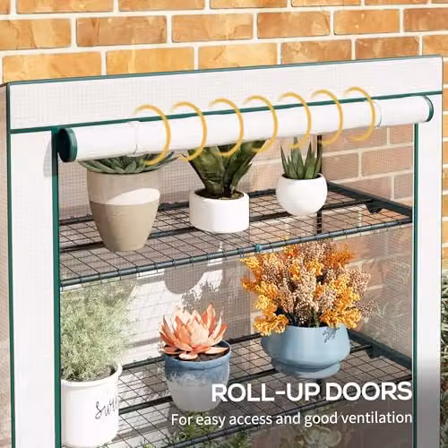 Outsunny 4 Tier Lean-to Mini Greenhouse, Green, W/D/H: 110 x 50 x 171 cm – 5
