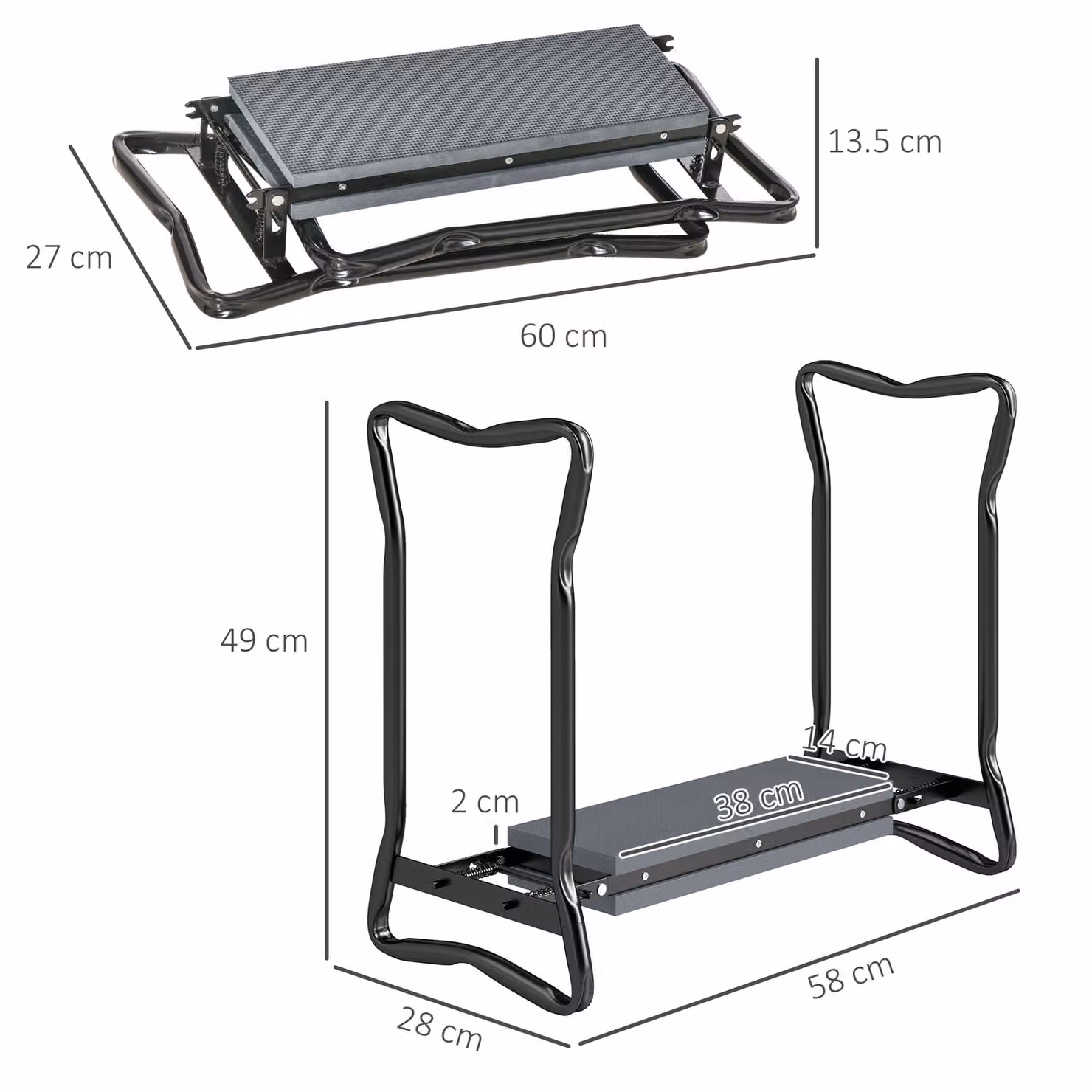 Outsunny 2 in 1 Foldable Garden Kneeler Seat and Kneeling Pad Support Bench, Grey – 2