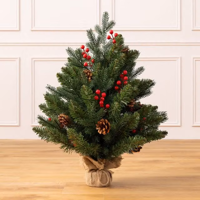 Christow Mini Artificial Spruce Christmas Tree with Pine Cones and Berries in Green