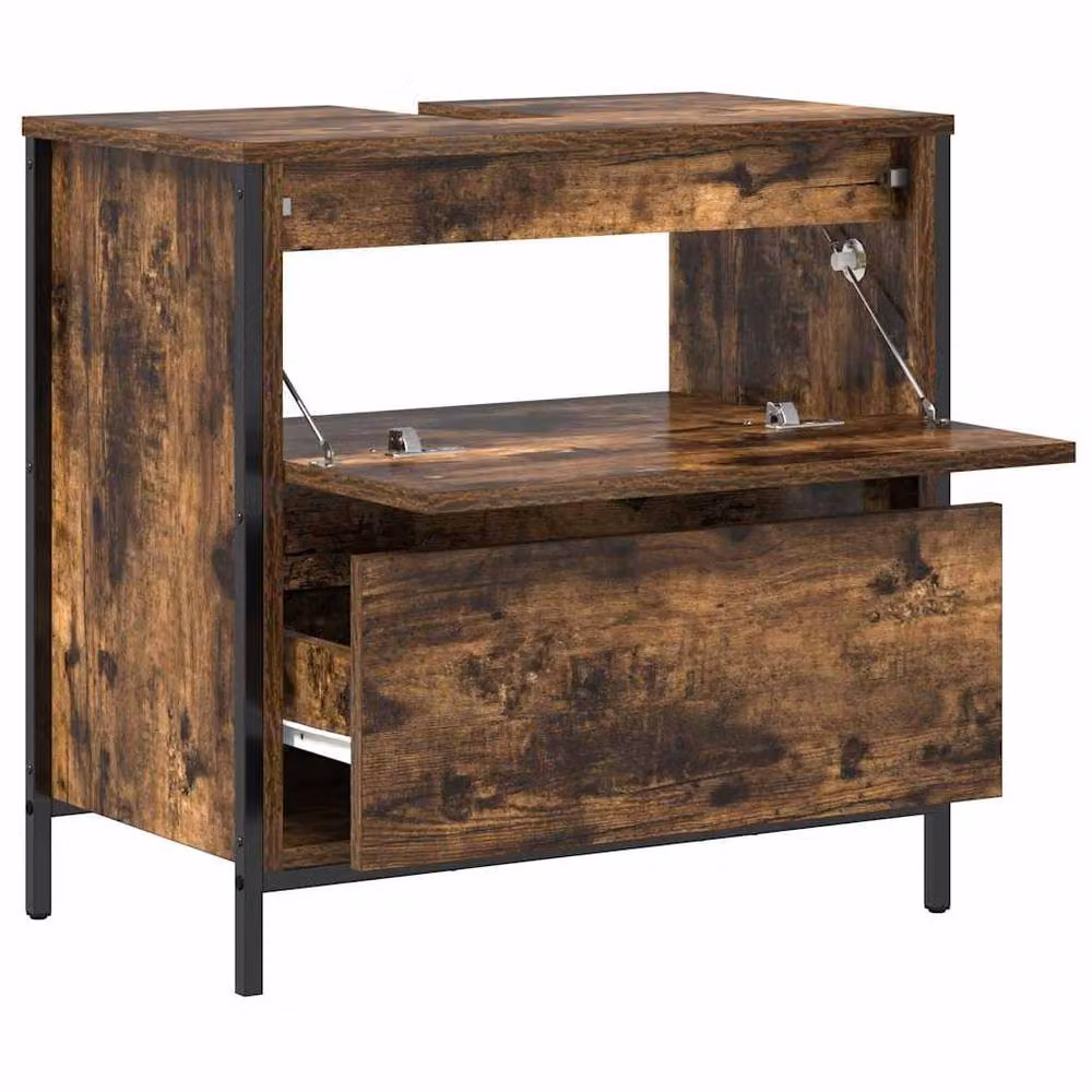 Berkfield Home Bathroom Basin Cabinet with Drawers, Smoked Oak, Brown, W: 60 cm, D: 34.5 cm, H: 60 cm – 4