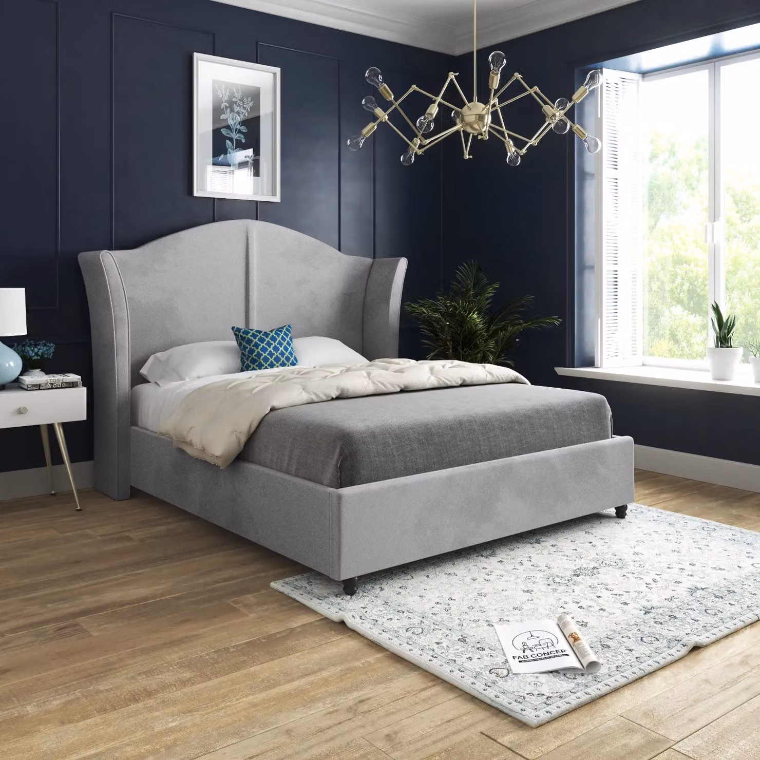 Casani Chesterfield Upholstered Velvet Bed Frame in Grey, W/D/H: 144 x 137 x 200 cm – 2