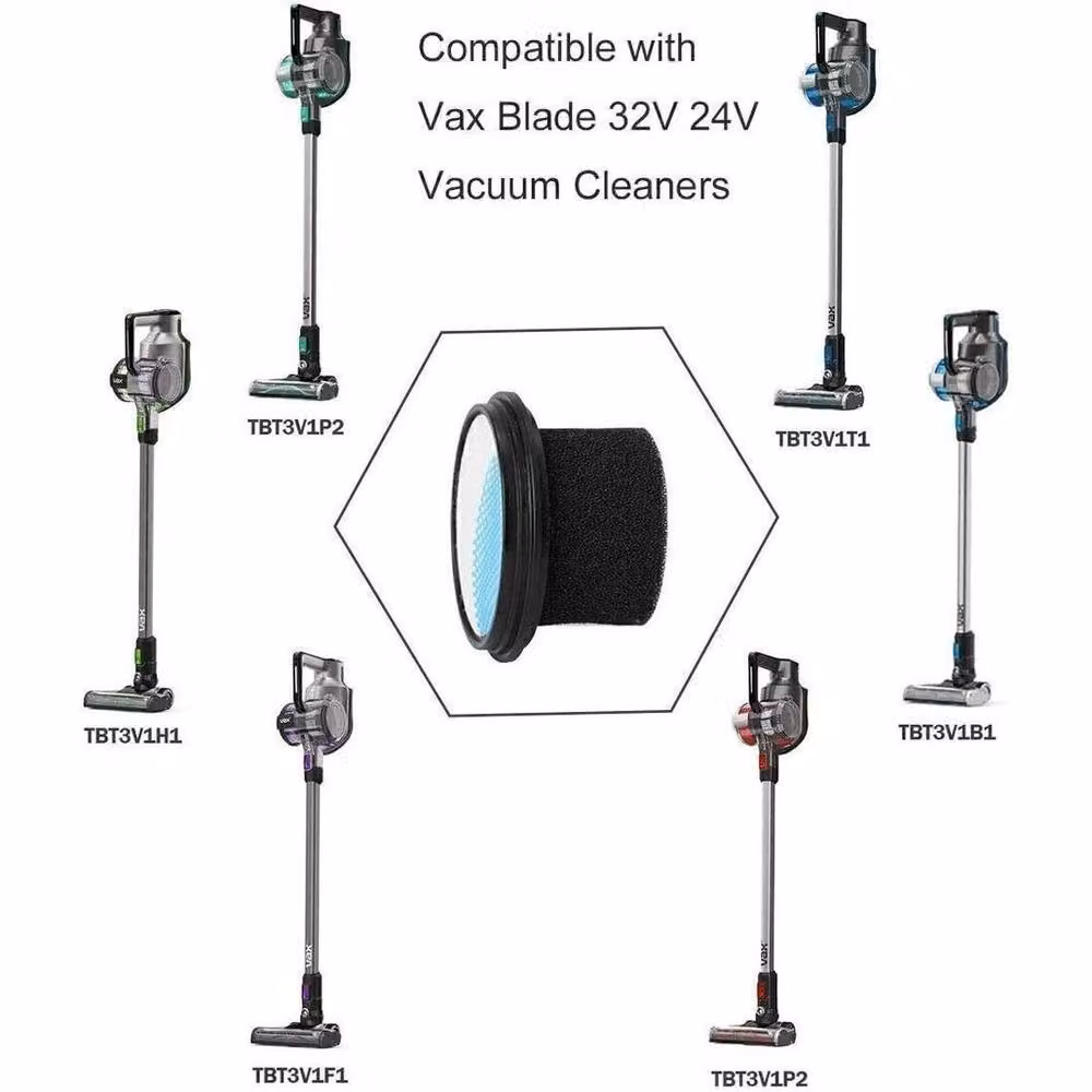FLAVORA 2+2-Motor Filter Foam Set for Cordless Vacuum Cleaner, Black, 0.6m2 – 2