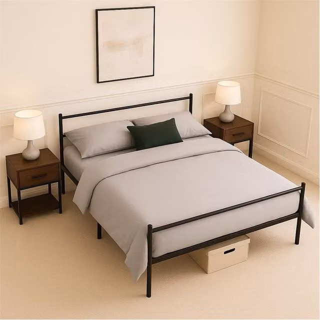 EONLION Double Extra Strong Metal Bed Frame, Black, 140 x 200 cm – 1