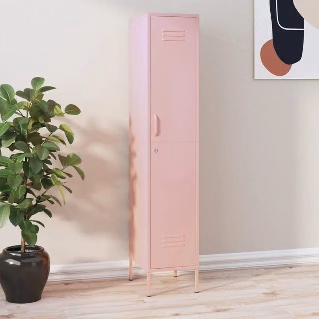 Berkfield Home Pink Metal Freestanding Locker Cabinet with Internal Shelves and Lock, W/D/H: 35 x 46 x 180 cm