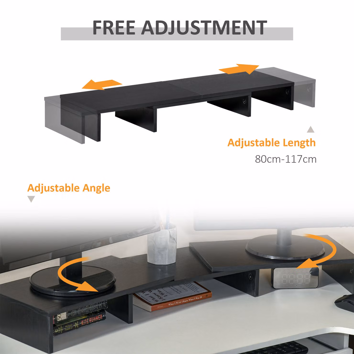 Vinsetto Dual Monitor Stand Riser with Adjustable Length and Angle in Black – 5