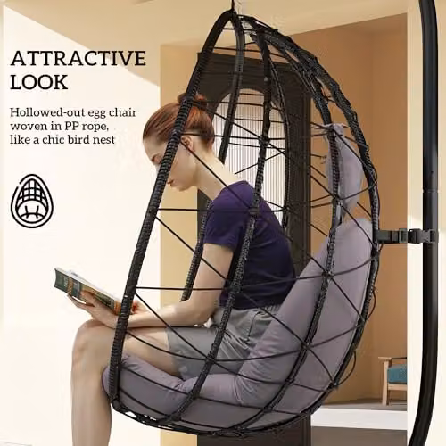 Outsunny Grey Folding Hanging Egg Chair for Indoor and Outdoor Use – 6