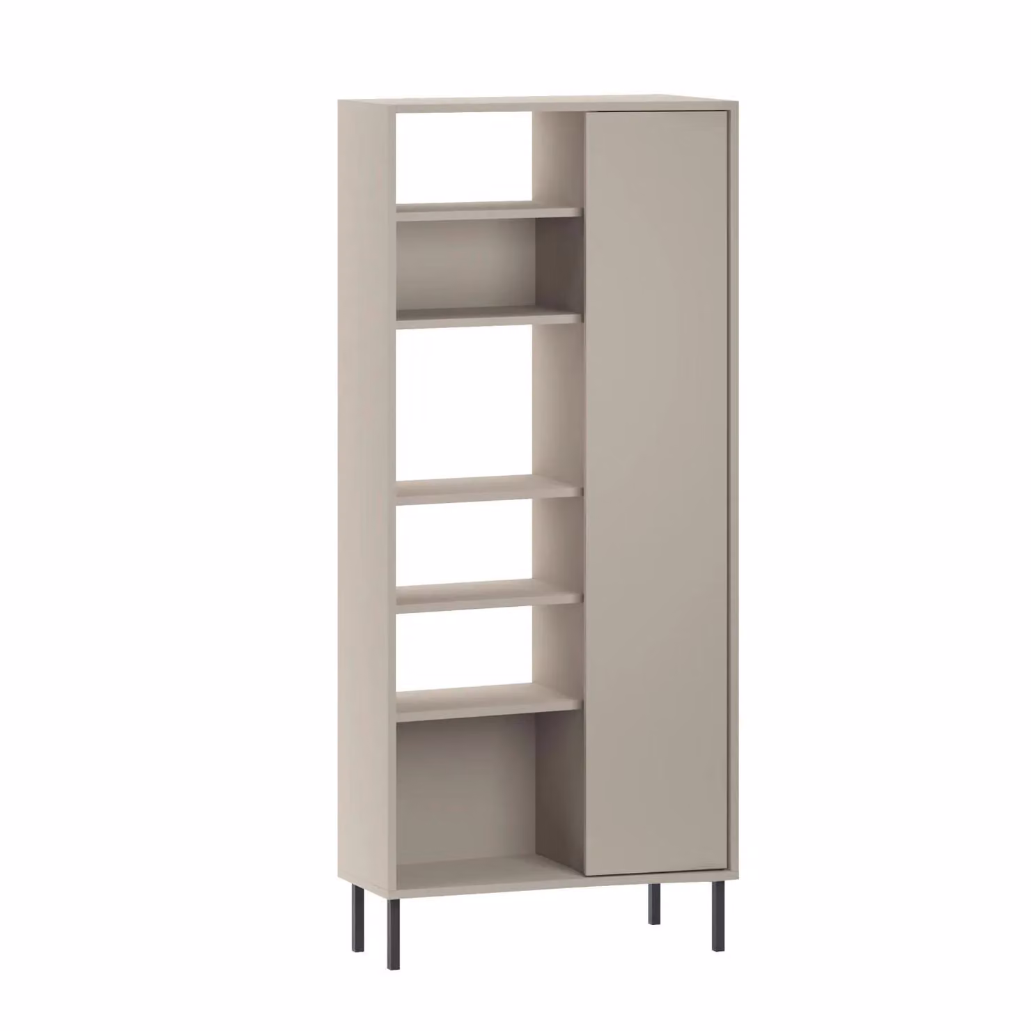 FWStyle Frem Curved Sandstone 5-Tier Bookcase with Hinged Doors and Metal Legs, H 175.5 cm x W 74 cm x D 37 cm – 2