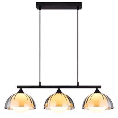 Netlighting Eva Bar Pendant Ceiling Light in Matt Black with Smoke Glass Shade, 3x G9 Sockets, W/D/H: 70 x 20 x 120 cm