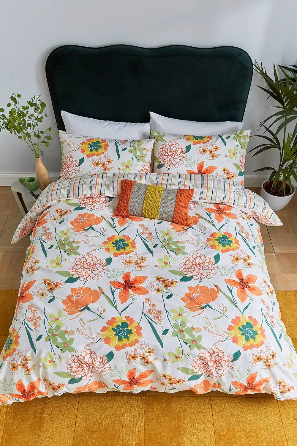 Helena Springfield Bella Reversible Floral Cotton Duvet Cover and Pillowcase Set, Orange and Multicolour, W/D/H: 200 x 200 cm – 3