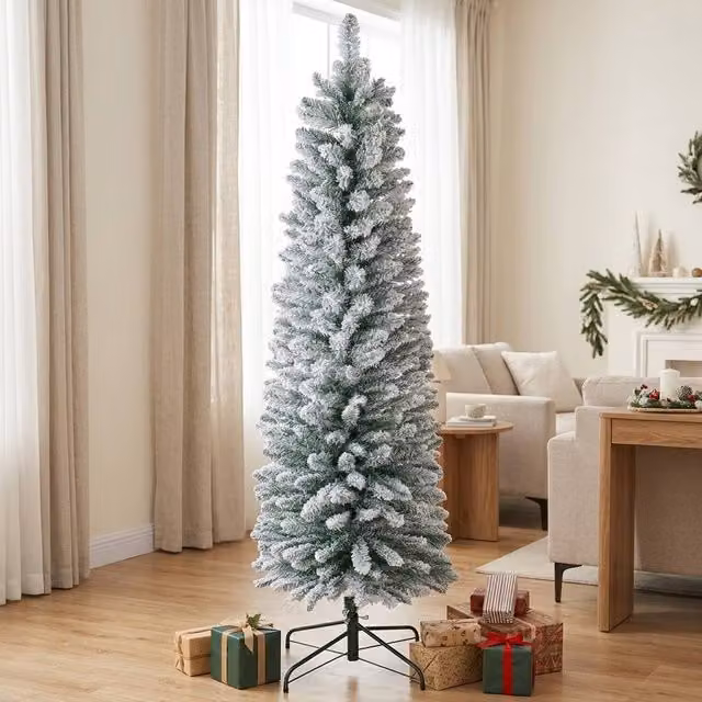 STILVORA 5ft Slim Green Christmas Tree with Metal Base, Height: 152.4 cm