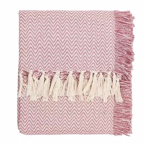 Riva Home Wylder Wisley Herringbone Woven Throw in Pink, W: 130 cm, D: 180 cm