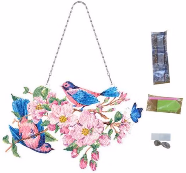 Syntego Floral Birds Hanging Diamond Painting Kit in Multicolour and Pink