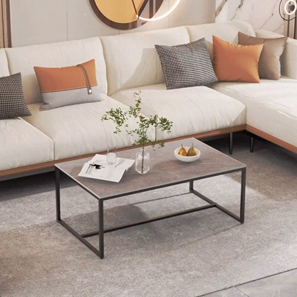 ERGOVEXA Modern Rectangular Sintered Stone Coffee Table in Black and Grey, W/D/H: 150 x 60 x 43 cm – 4