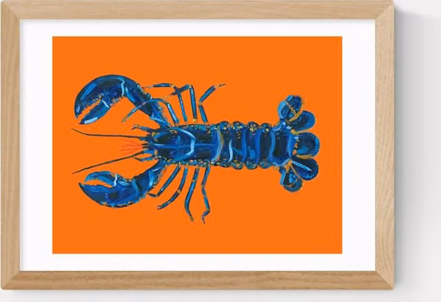 East End Prints Lobster on Orange Framed Art Print in Orange, White and Beige