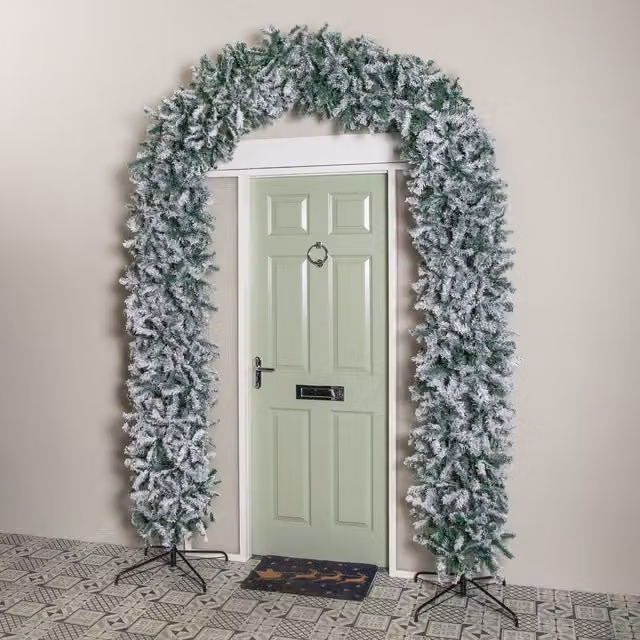 Samuel Alexander 8ft Snow Flocked Christmas Tree Arch in Green and White with 2000 Tips