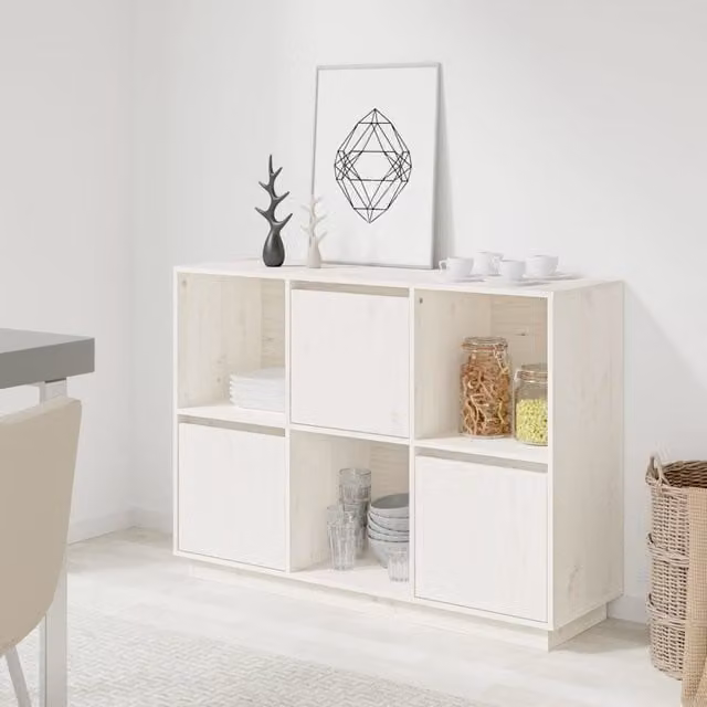 Berkfield Home White Solid Wood Pine Sideboard W/D/H: 110.5 x 35 x 80 cm
