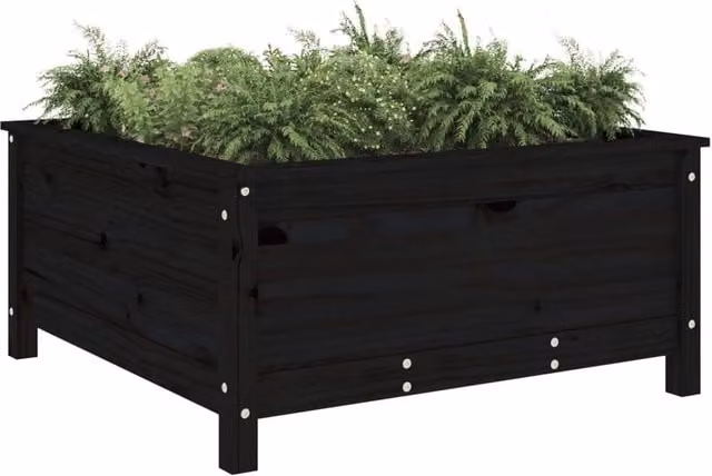 Berkfield Home Beautiful Garden Planter Tub in Black Solid Wood, W: 82.5 cm, D: 82.5 cm, H: 39 cm – 1