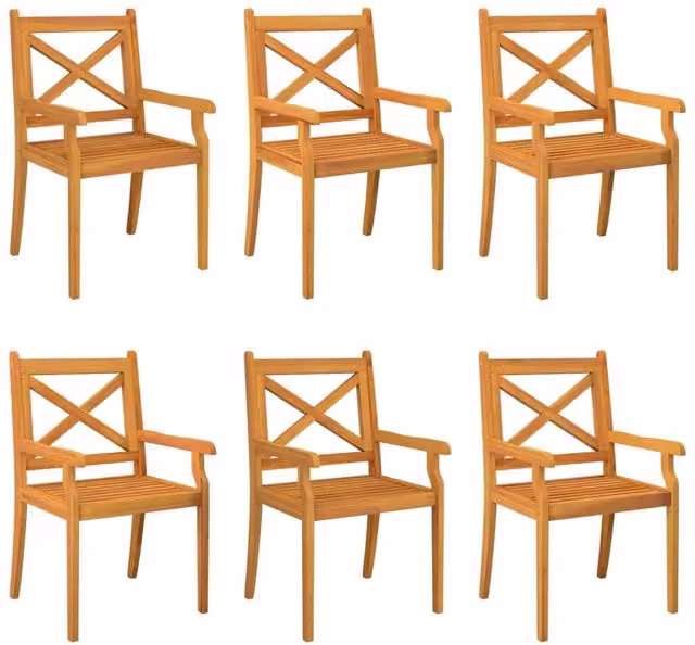 Berkfield Home Set of 6 Outdoor Dining Chairs in Brown Solid Acacia Wood – 1