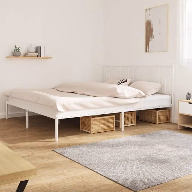 Berkfield Home Metal Bed Frame with Headboard, White, W/D/H: 193 x 203 cm – 1