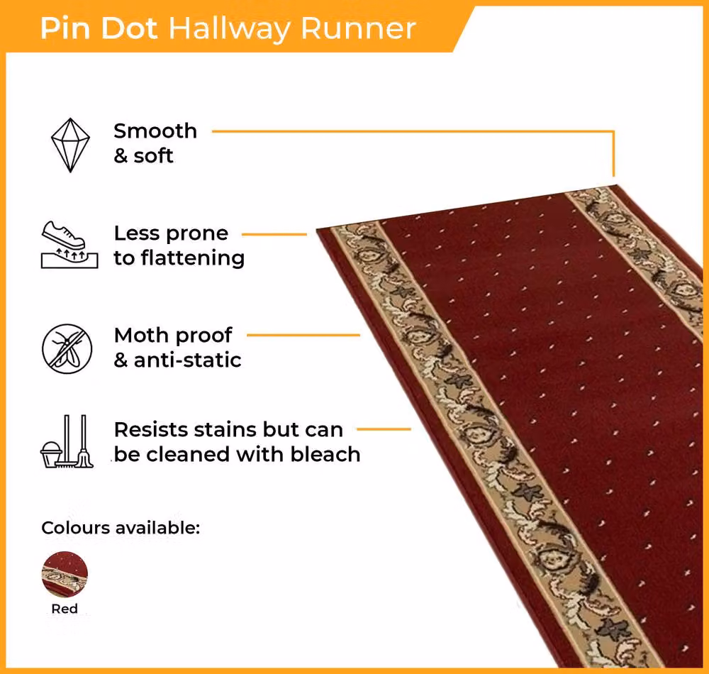 runrug Pin Dot Hallway Carpet Runner Rug in Red, W: 60 cm, L: 210 cm – 3