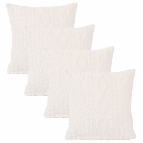 OHS Set of 4 Cream Cable Knit and Sherpa Square Throw Pillows, W/D/H: 45 x 45 x 45 cm