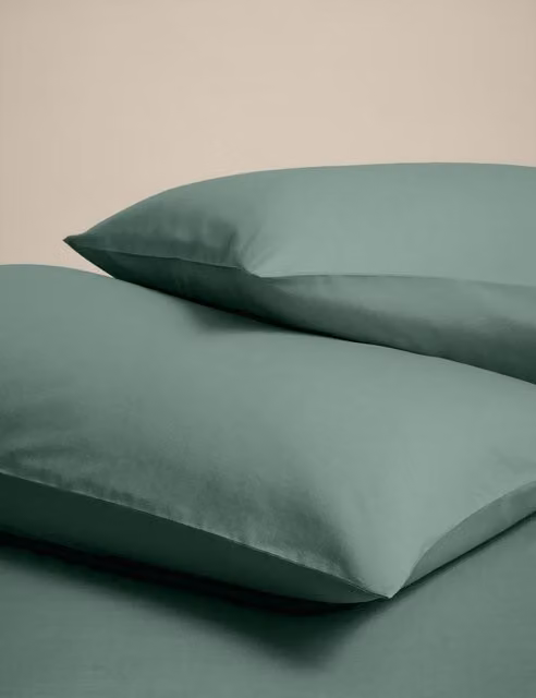 M&S 2 Pack Breathable Cotton Rich Pillowcases in Smokey Green