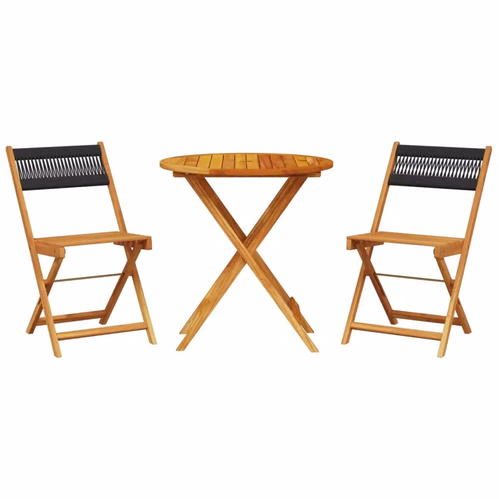 Berkfield Home 3 Piece Bistro Set in Black Polypropylene and Acacia Wood – 2