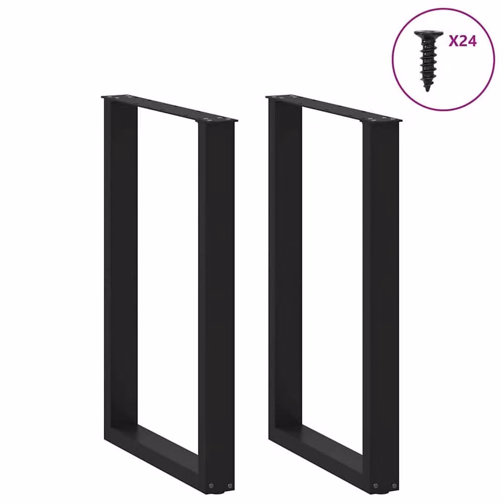 Berkfield Home U-Shaped Steel Coffee Table Legs, Black, 2 Pieces, H: 60 cm, W: 90.5 cm – 2