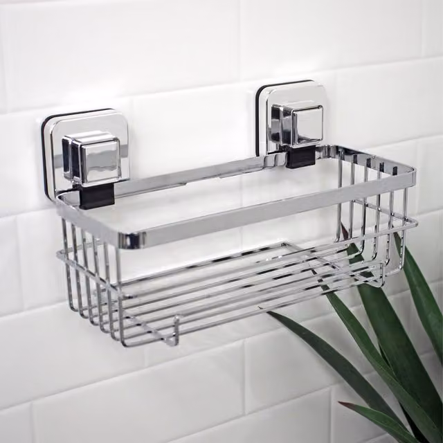 Showerdrape Pushloc Chrome Steel Suction Wall Mounted Bottle Basket in Silver – 2