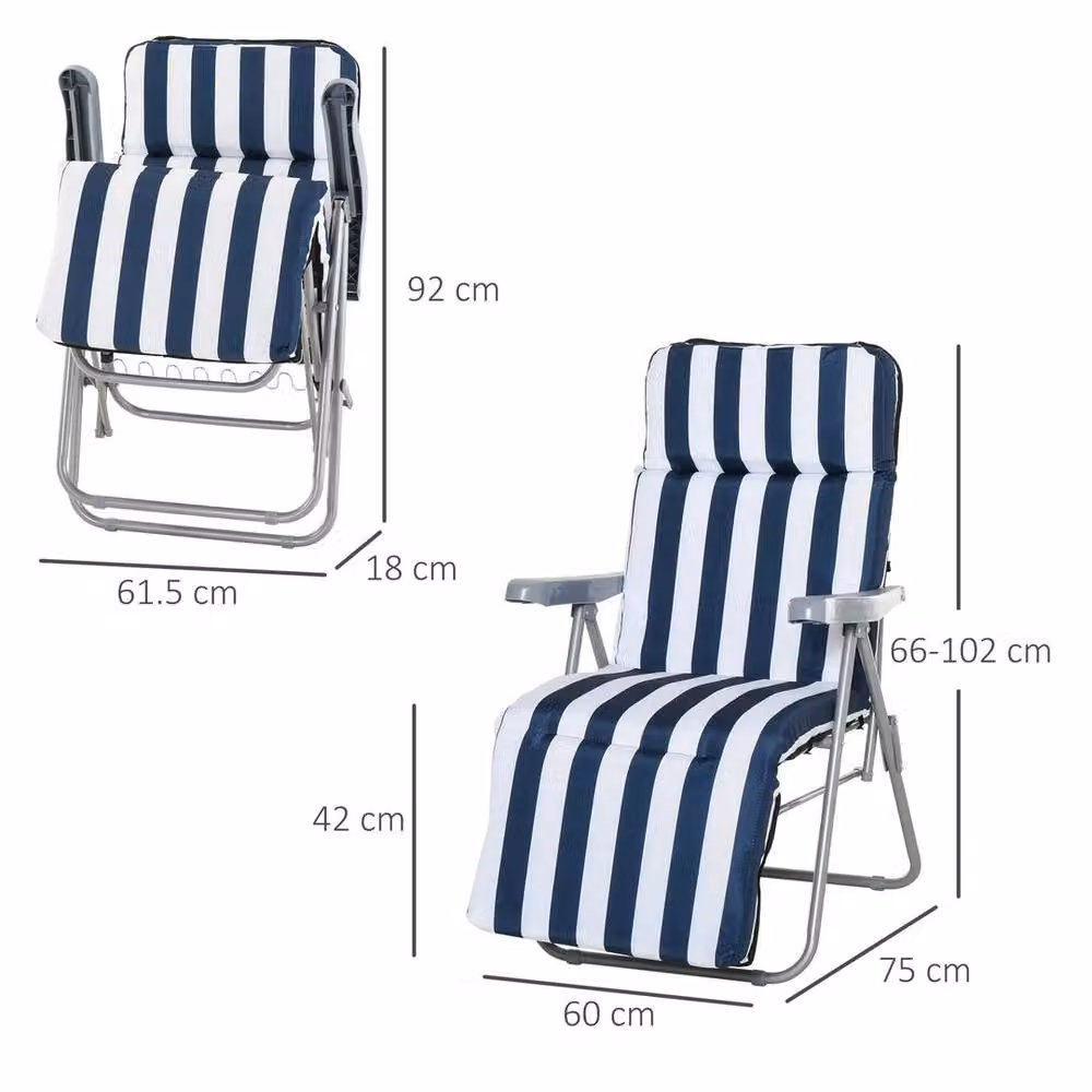 Kelvenix Set of 2 Blue and White Striped Folding Sun Lounger Recliner Chairs with Armrests – 2