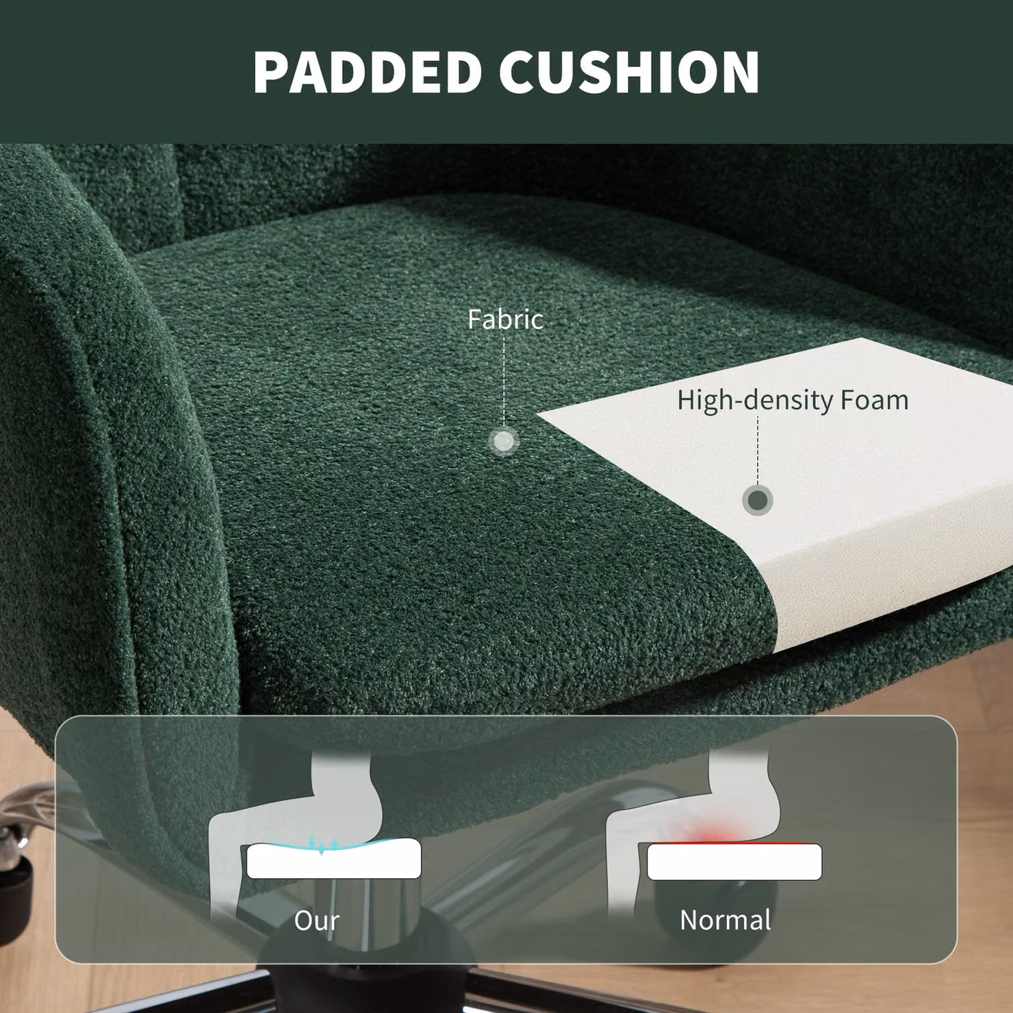 HOMCOM Modern Green Velvet Task Chair with Armrests and Castors – 4