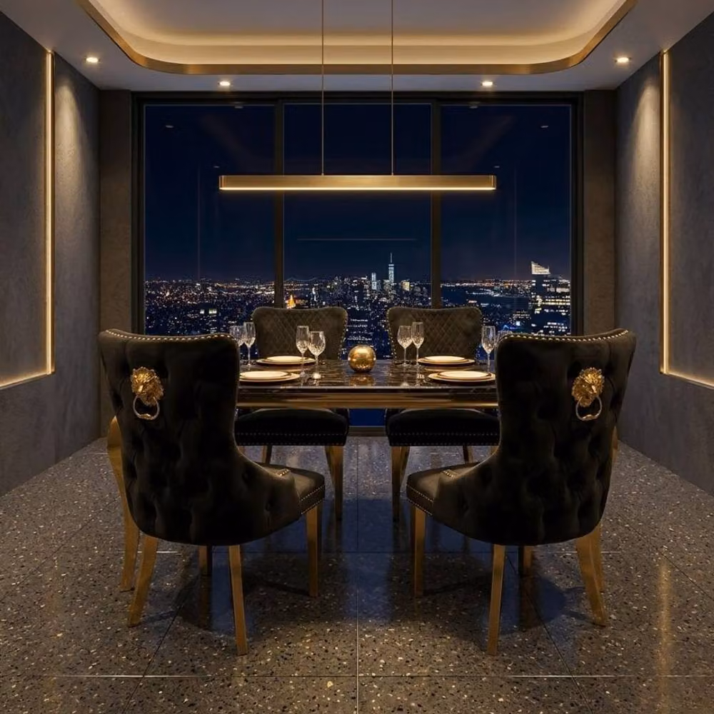HOME LUXE INTERIOR Sofia Black and Gold Marble Dining Table and 4 Victoria Black Lion Chairs – 3