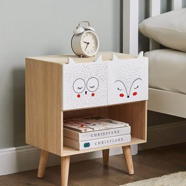 Wyld and Coco Light Brown 2-Drawer Animal Nightstand Children's Bedside Table