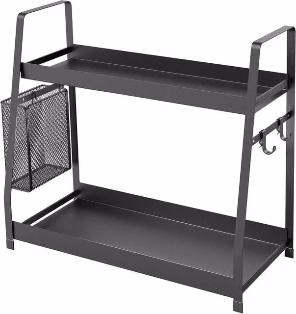 VOGREX 2-Tier Metal Countertop Spice Rack Kitchen Storage Organizer in Black