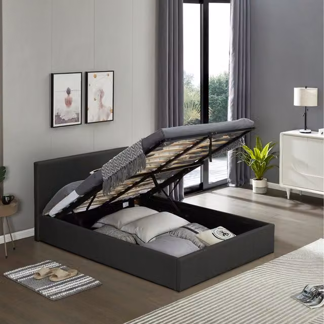 Birlea Merlin Double Faux Leather Ottoman Bed with Storage Frame in Black