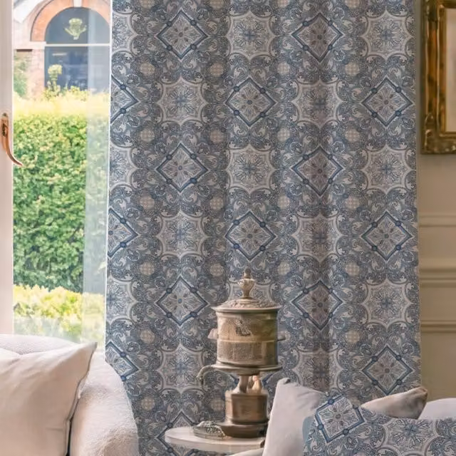HOUSE Llewelyn-Bowen Festivo Made To Measure Blackout Cotton Curtains in Bluestone Floral Design
