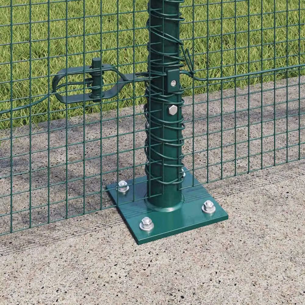 Berkfield Home Green Steel Welded Wire Fence with 7 Flanged Posts, W: 10 m, H: 1.6 m – 4