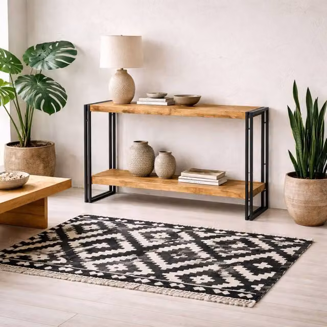 Wyld Haus Toivakka Industrial Reclaimed Wood and Metal Console Table in Brown