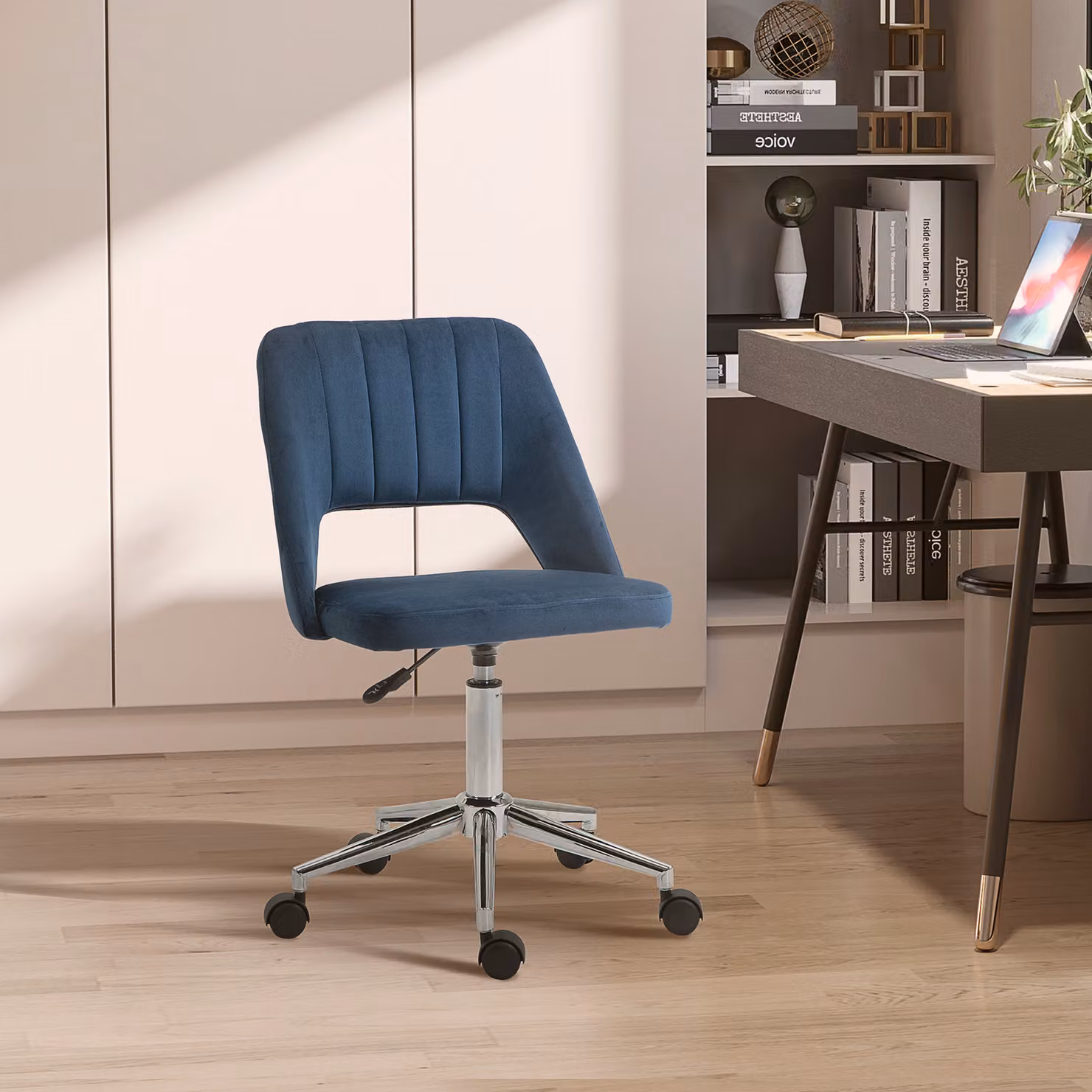 Vinsetto Armless Velvet Task Chair in Blue – 2