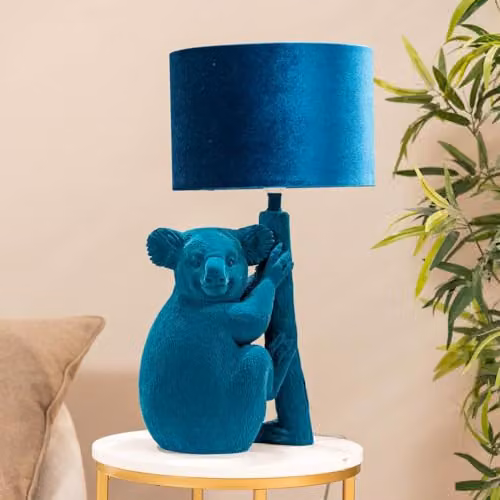 ValueLights Koala Teal Velvet Bedside Table Lamp with Drum Lampshade and 4W LED E27 Warm White Bulb – 2