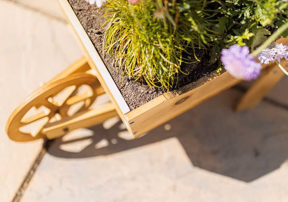 Marco Paul Wooden Wheelbarrow Planter Tub in Beige – 2