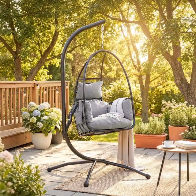 Outsunny Modern Swinging Egg Chair with Stand in Dark Grey