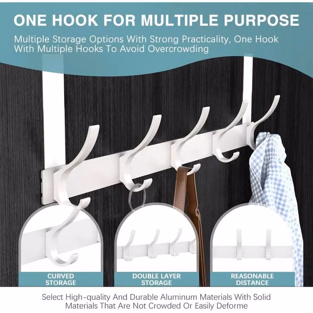 NESTLUNE 14 Hook Aluminium Door Hanger Clothes and Coat Rack in White – 2