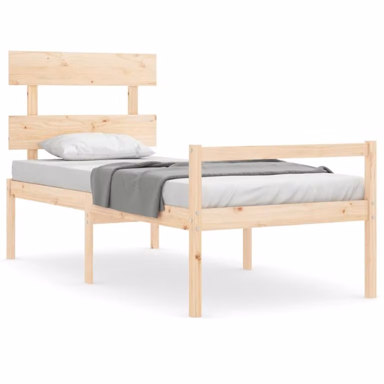 Berkfield Home Single Solid Pine Wood Bed Frame with Headboard in Brown