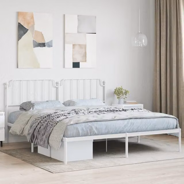Berkfield Home Metal Bed Frame with Headboard in White – 1