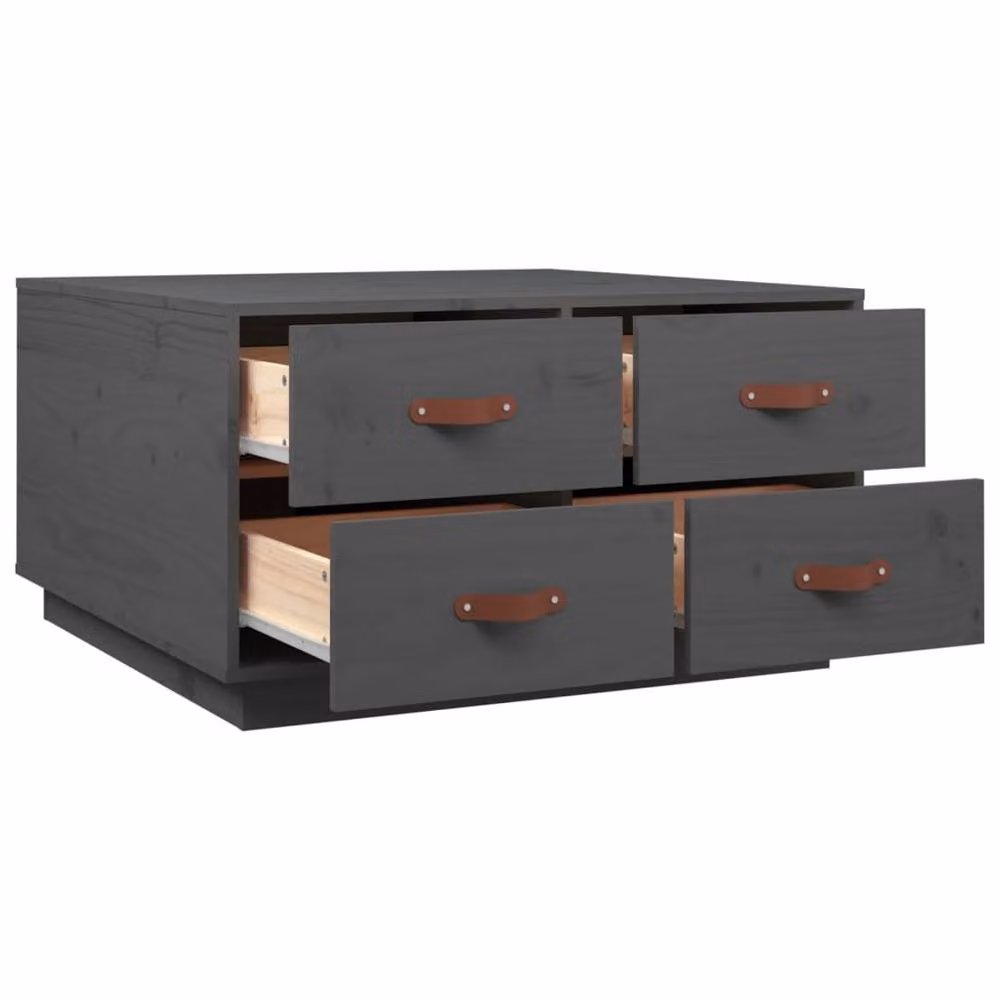Berkfield Home Grey Rustic Solid Pine Square Coffee Table W/D/H: 80 x 80 x 45 cm – 4