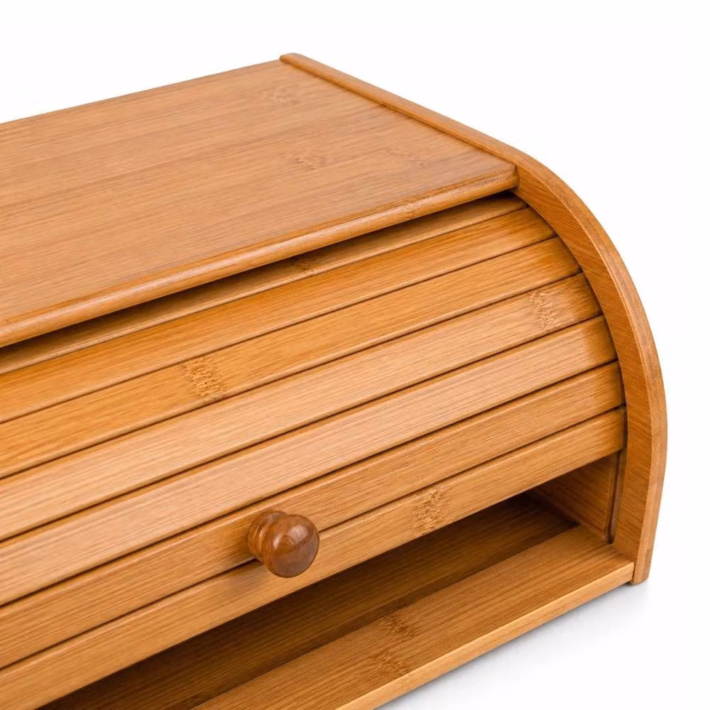 FLAVORA Bamboo Roll Top Bread Bin in Natural Beige and Sand – 3
